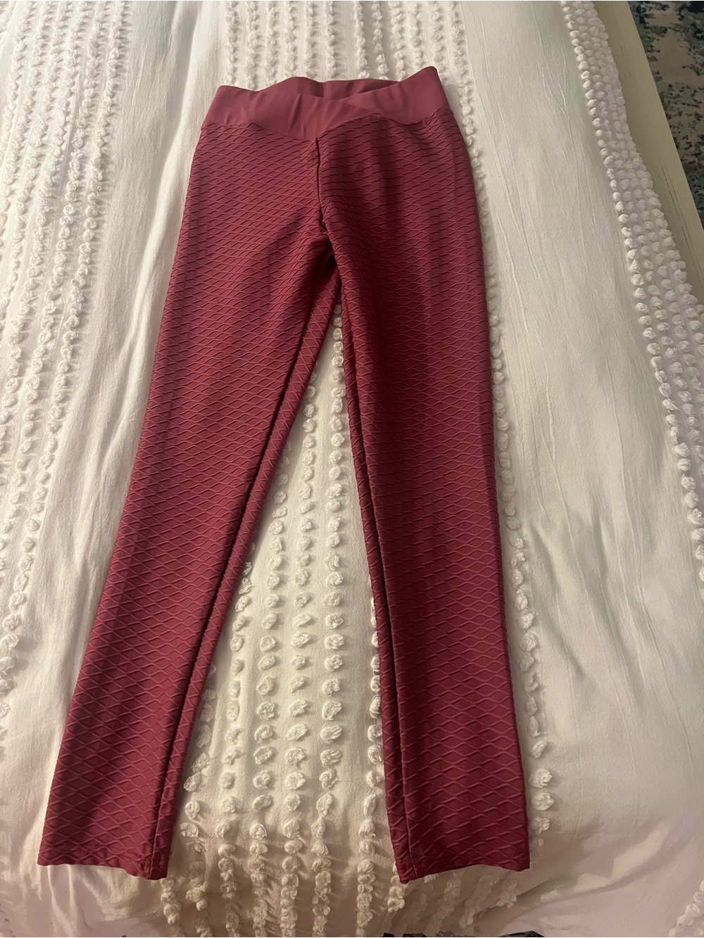 SHEIN Textured Crossover V High-Waist Leggings Wine Color